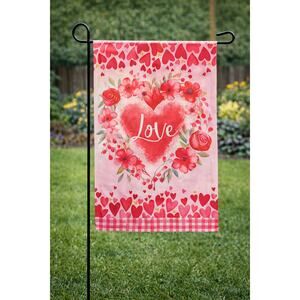 Love Heart Garden Flag Floral Romantic Porch Yard Decor 12x18